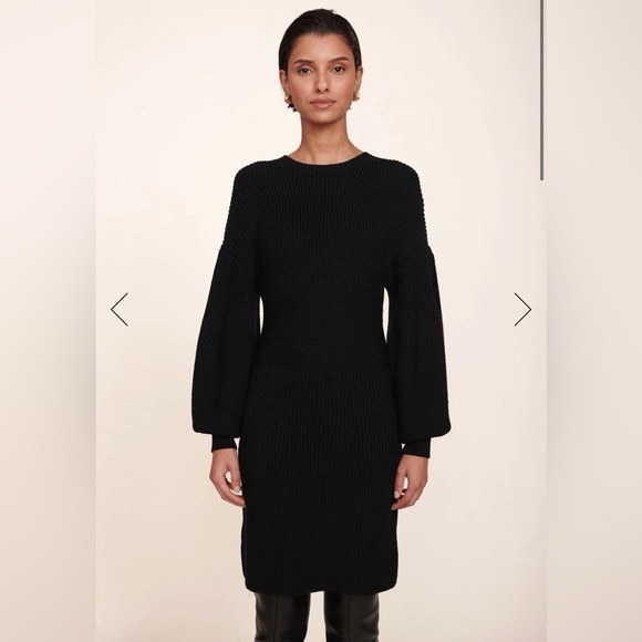 STAUD Sweater Dress Marylebone Black Knit Mini Small Fall Balloon Sleeve, Size S - Picture 3 of 11